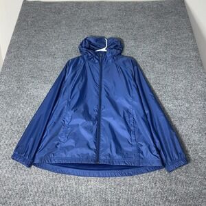 LL Bean Windbreaker Jacket Womens L Blue Hooded Full Zip Ripstop 284384